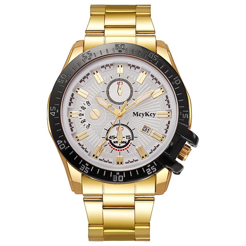 Men's Stainless Steel Watch Big Face Gold Black Analog Quartz Watch Luxury Waterproof Date Dress Watch Men