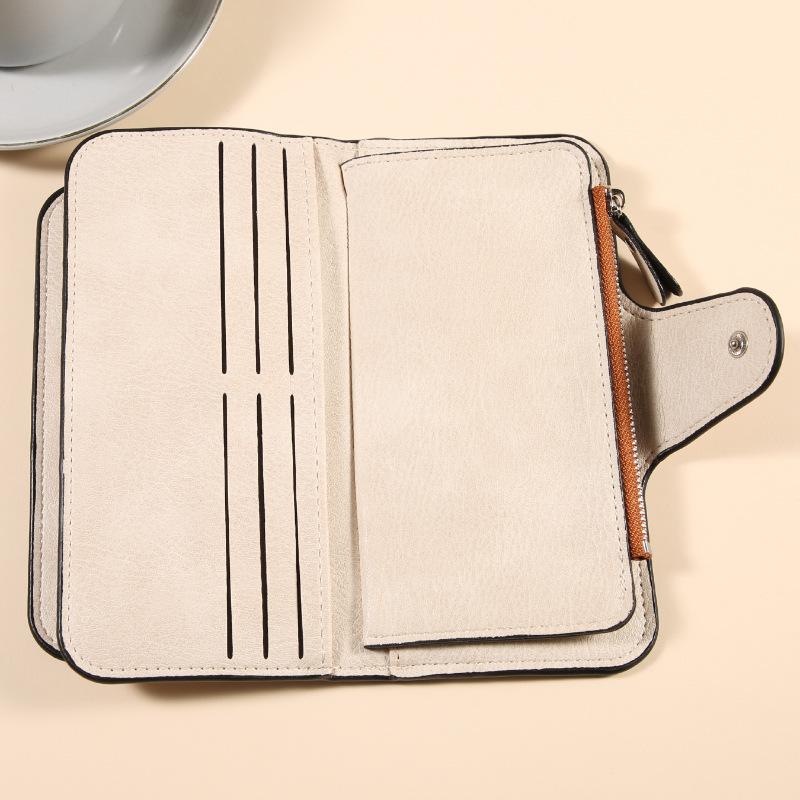 Women Long Wallet Money Clip PU Leather 3 Fold Women's Wallets Clutch Color Blocking Retro Coin Purse Card Holder