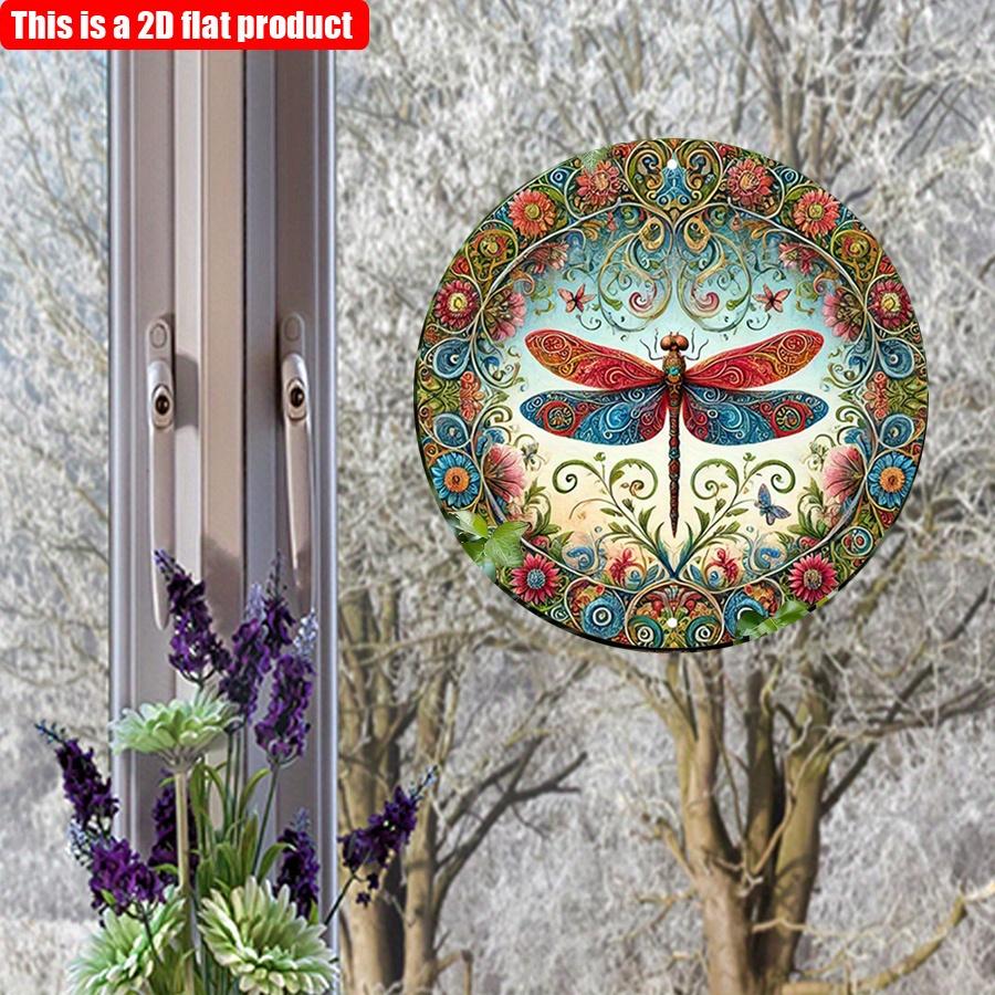 2D Flat 20*20cm1pc Colorful Dragonfly Pattern Wooden Wall Art Plaque, Round with Delicate Floral and Insect Design for Home, Garage, Garden and Cafe