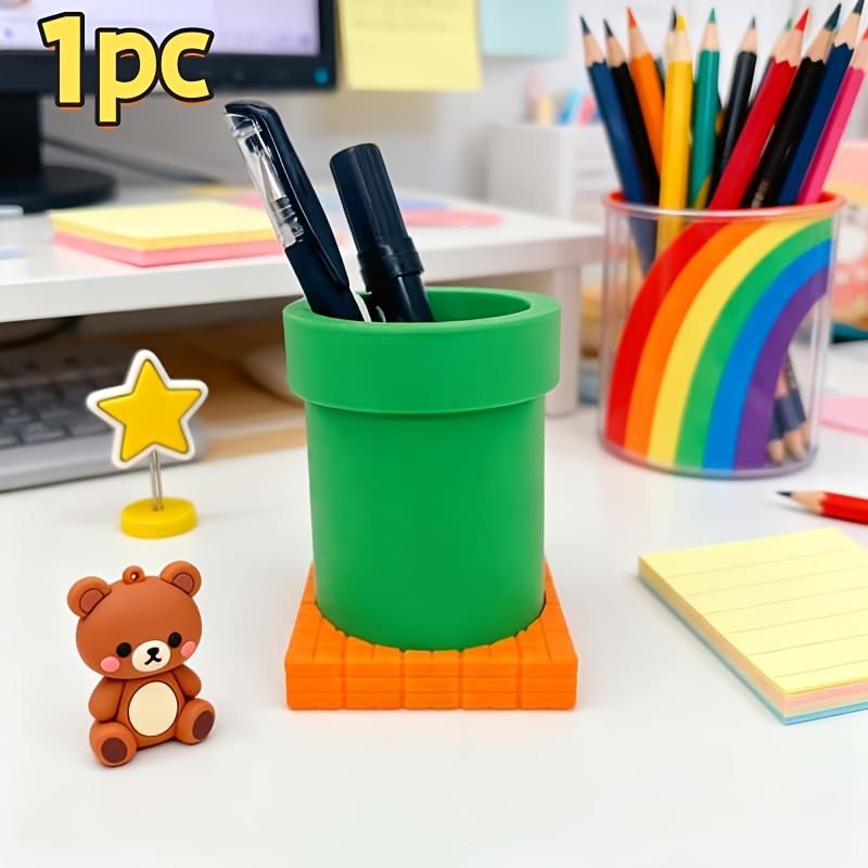 1 Brick- and Pipe-Shaped Pen Holder with a Drawer | Made of plastic, suitable for desks, offices, and dorm rooms
