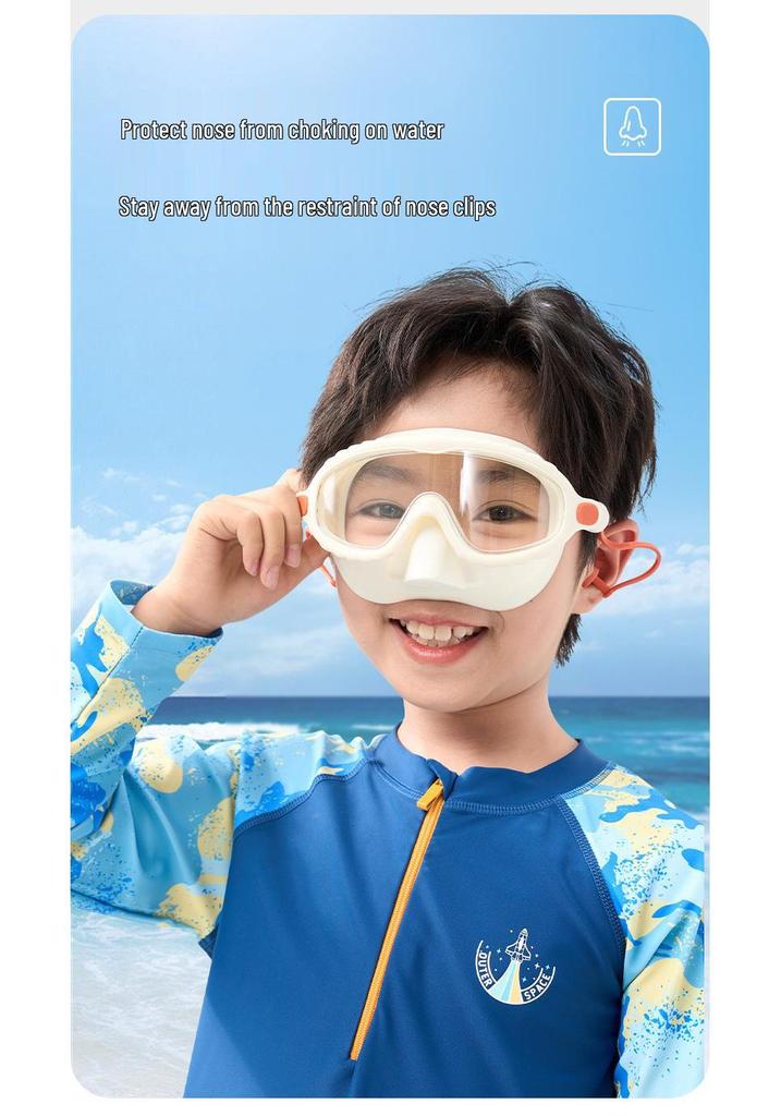 Children's Waterproof Anti-Fog Swim Goggles with Nose Piece and Earplugs - Large Frame Silicone Design