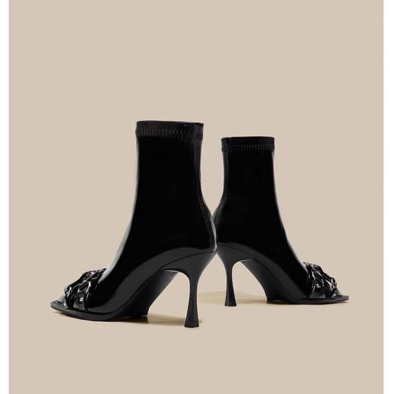 2025 New Woman Ankle Boot Pointed Toe High-heel Metal Stiletto Heels Leather Fashion Side Zipper Elegant Short Boot Women Shoes