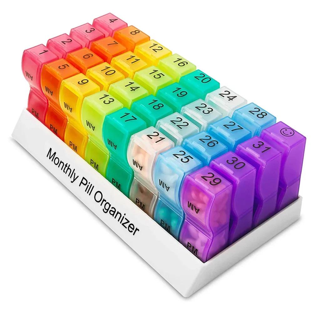 Monthly Pill Cases Travel Dispen Storage Container Colorful Drug Dispenser Packing Container 32 Slot Pill Box Organizer 31 Days
