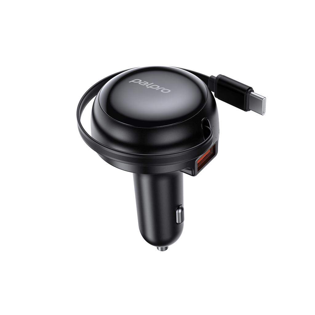 Palpro Szybka Ładowarka Samochodowa 2X Usb-A Usb-C Kabel Zwijany 53W