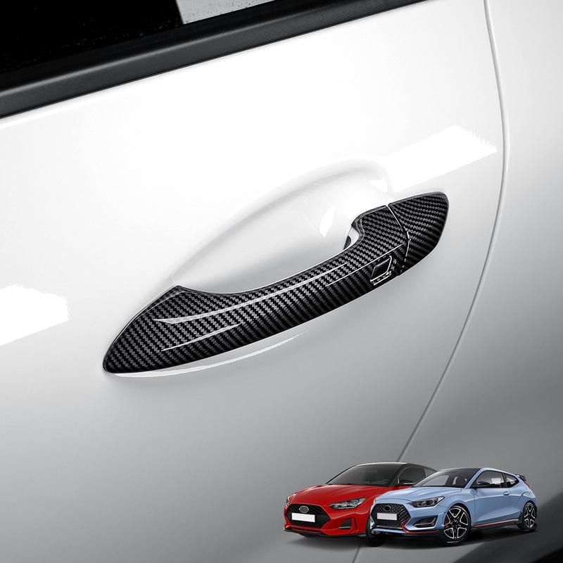 For Hyundai Veloster ‑ LHD ABS Carbon Fiber‑Look Door Handle Protector Trim Exterior Decorative Car Partsarts
