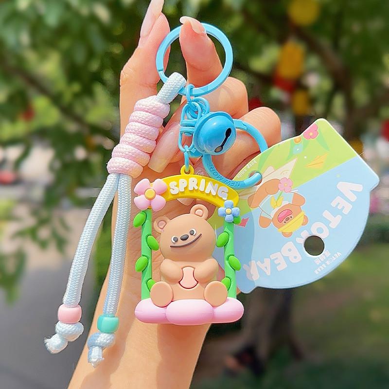 

Anime Style Pvc Keyring Featuring Adorable Bear Character For Gift And Decor Flower Swing