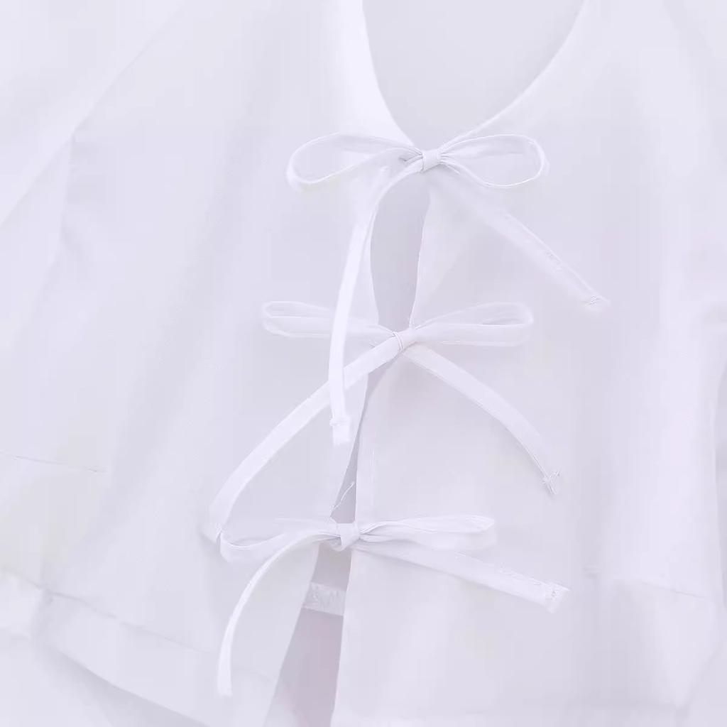 Dolce Casual Cravatta Girocollo Maniche a Bolla Versatili Camicette Camicia Corta