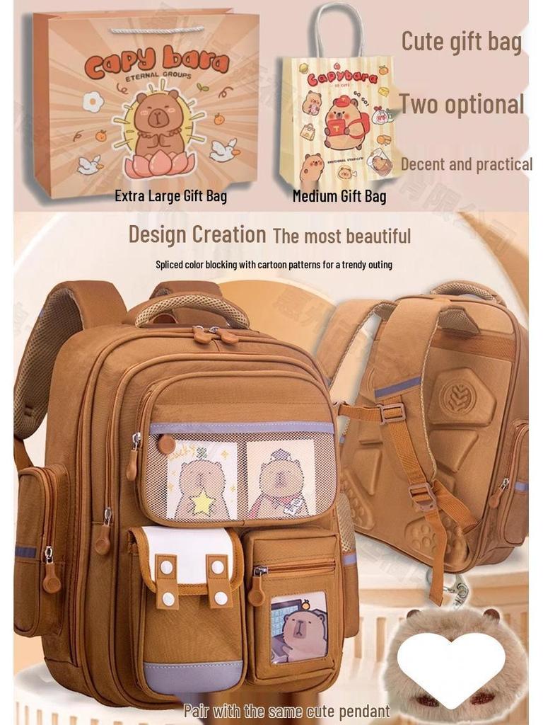 Capybara Backpack Stationery Set: Ergonomic Schoolbag Gift for Boys & Girls.