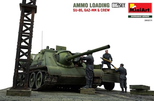 Miniart 1/35 Scale Soviet Ammunition Loading Big Set: SU-85 Self-Propelled Gun, GAZ-MM Medium Truck, and 6 Crew Members, Plastic Model Kit MA36071