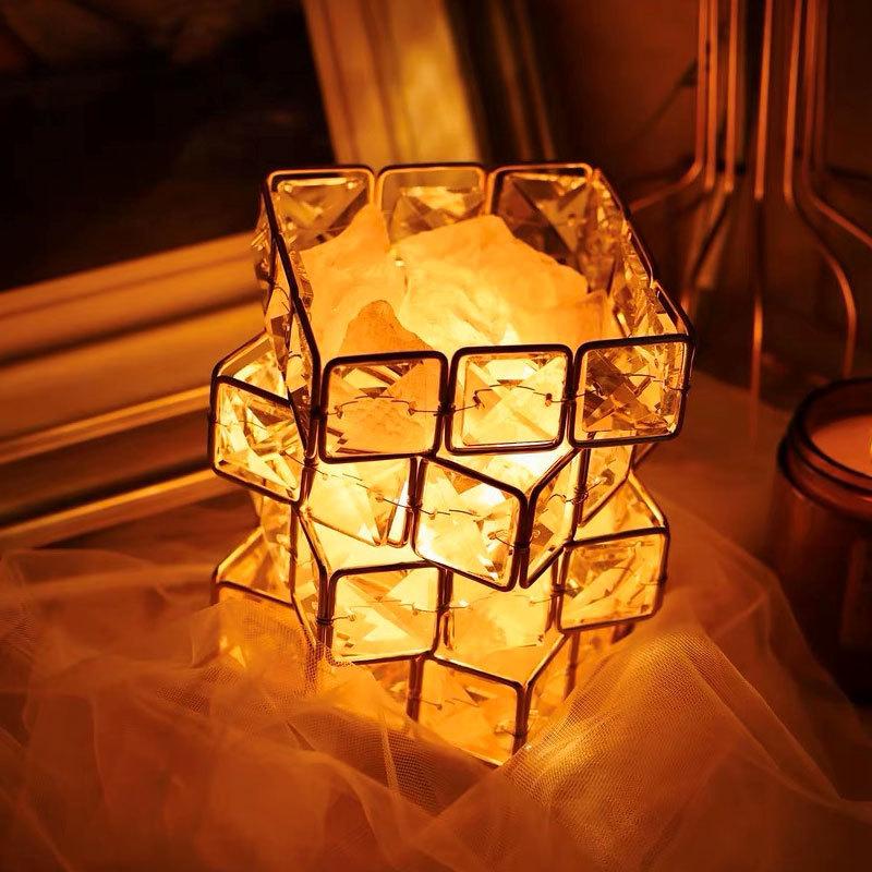 Geometric crystal salt stone night light bedside atmosphere light