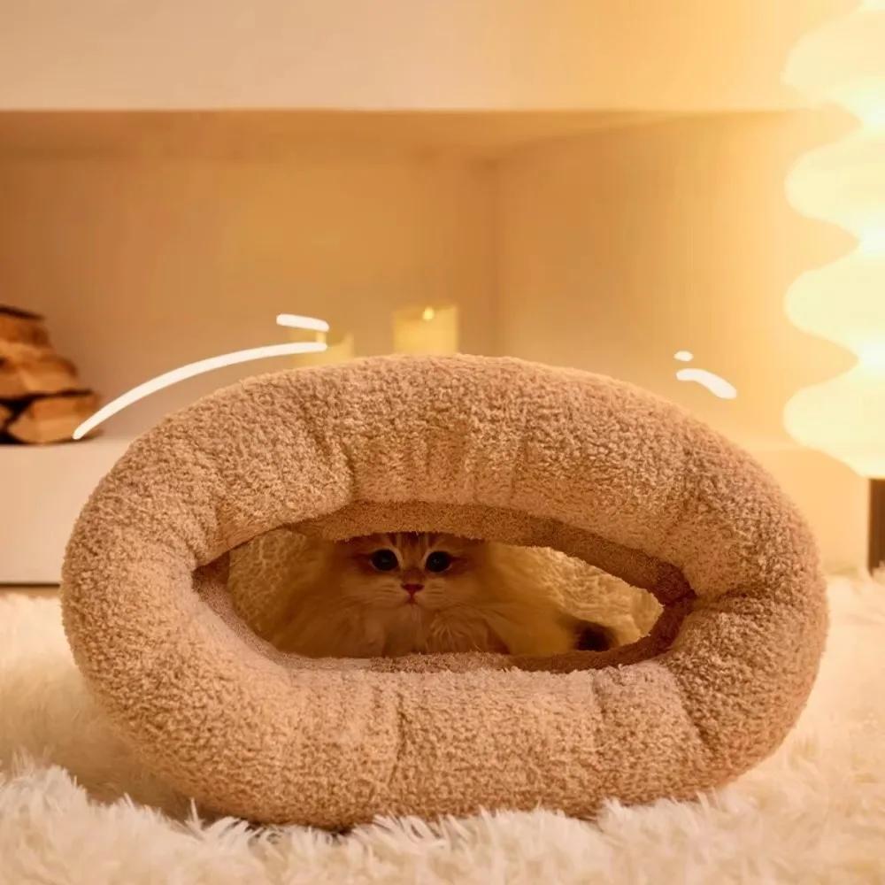 Winter Warm Cat Sleeping Bag Soft Pet Bed Kitty and Puppy House Soft Plush Semi Enclosed Windproof Cat Nest Pet Supplies