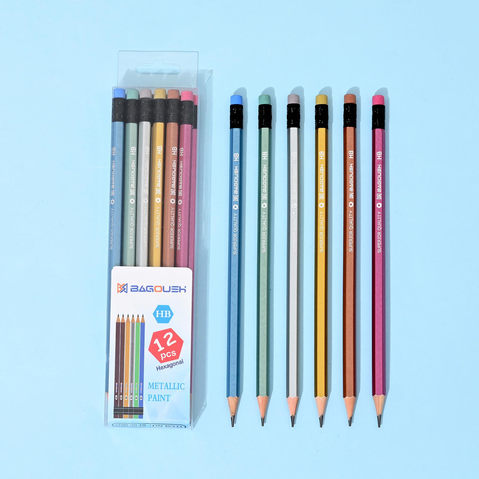 

Metallic Hexagonal HB Pencils for Elementary Students, PVC Box, Cross-border Stationery HB чёрный