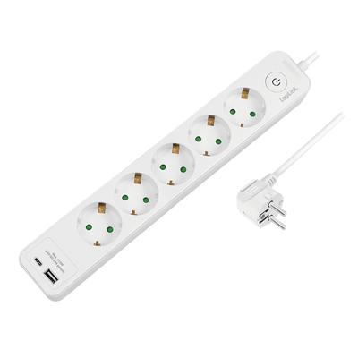 Power Strip 5 Sockets, USB-A, USB-C, 1.5m, with Switch - LogiLink