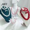Faux Pearl Earrings Set 3Pcs/Set Imitation Pearls Jewelry Set, Adjustable Length Choker Necklace with Ear Studs And Bracelet, for Weddings Banquets