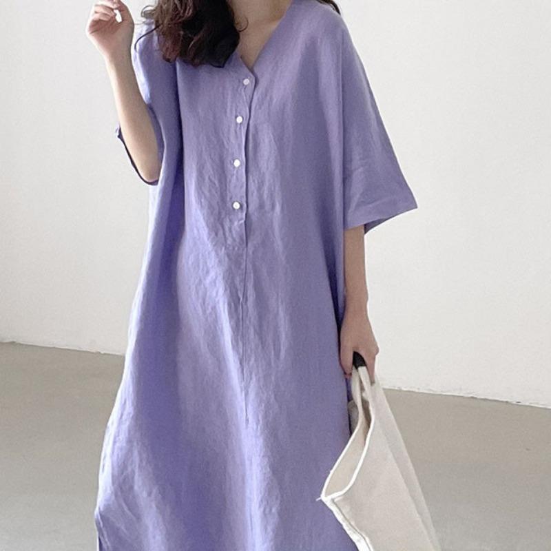 Loose Short Sleeve Long Shirt Dress