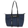 Used 12166 Denim Vitello Tote 5BG145 7924 Black Calfskin Shoulder Bag with Embossed Logo Cotton Blue Unisex from Japan