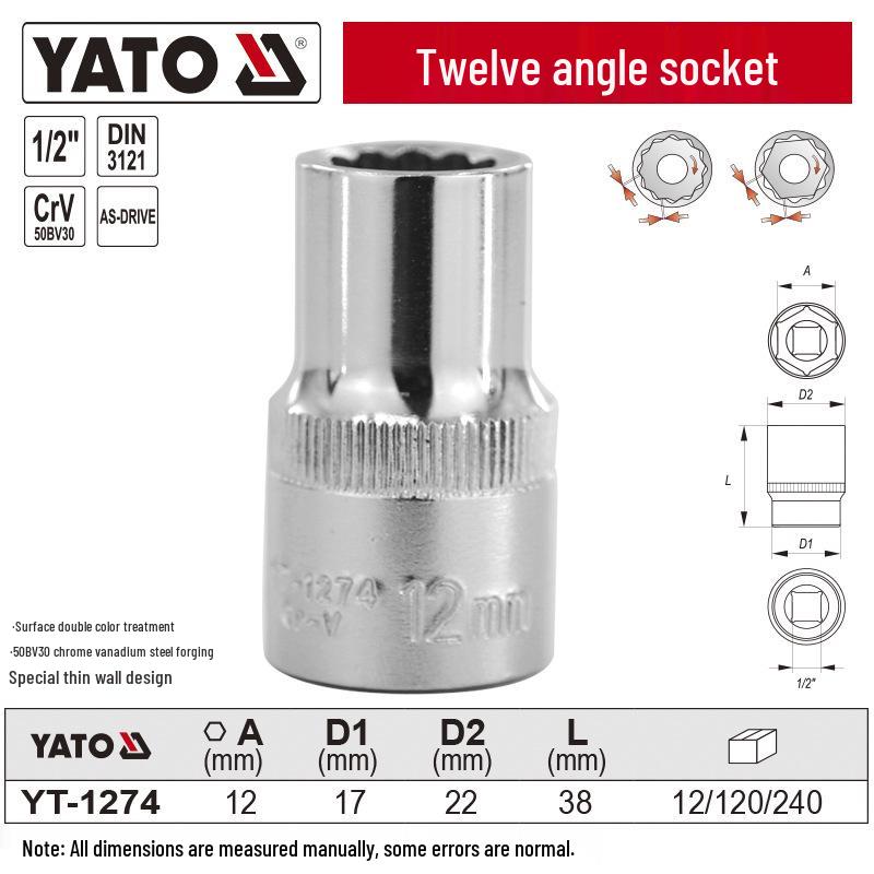 YATO 1/2" 12,5mm Kurzer 12-Kant-Steckschlüssel