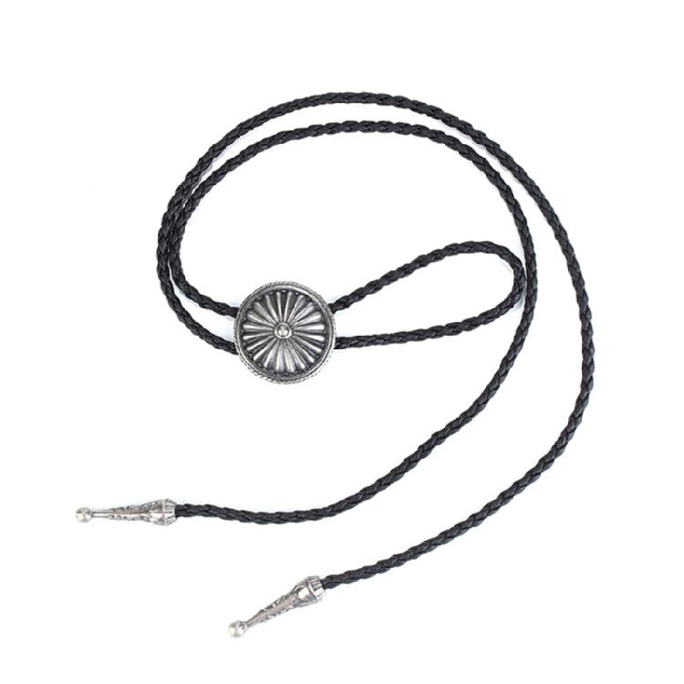 Men Bolo Tie Metal Round Flower Cowboy Hat Western Necklace Costume Accessories