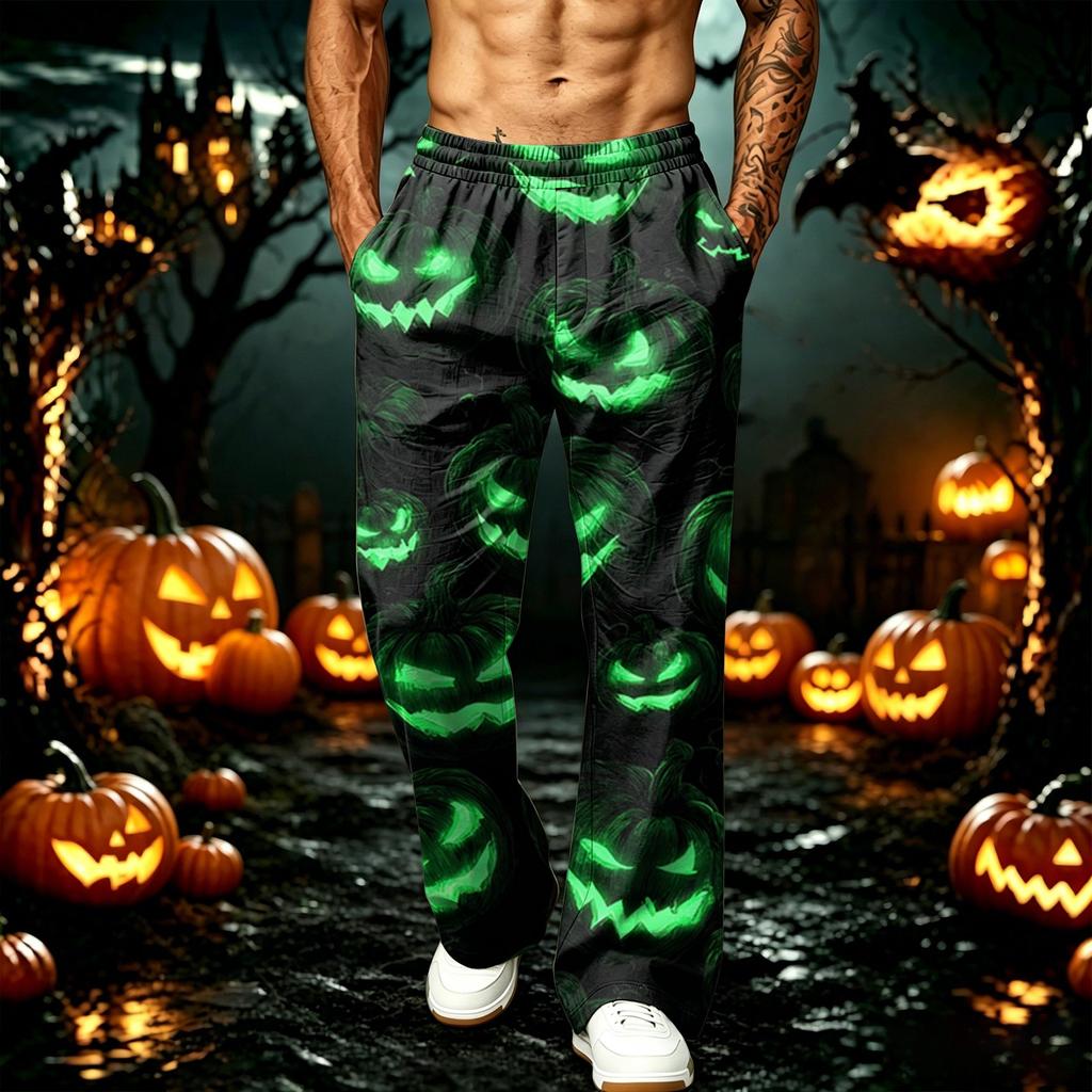 Men's Loose Fit Wide Leg Joggers with Pockets - Printed Casual Sweatpants for Sports and Daily Wear