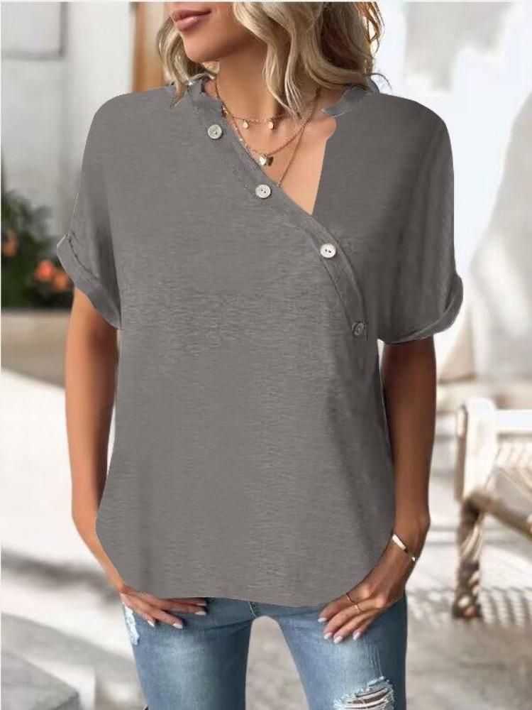 Women's Fashion Solid Color Top Twist Button Spring Summer European American Style