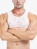 Seksowne Koronkowe Podkoszulki Tank Top z Kwiatową Przezroczystością i Oddychającym Rozciągliwym Materiałem Rozmiar XL Męskie Nadruki, Kamizelka, Koszula, Bez Rękawów, Modelujące Mięśnie, Białe,