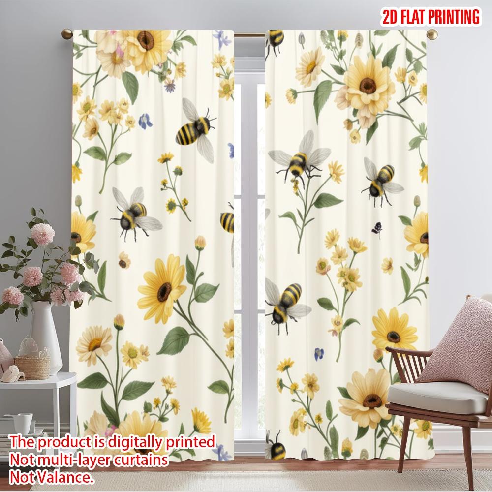 

2pcs,2D plane printing Curtains Digital Printed Bee Blossom Dance Polyester Fabric (without rod) Festive for Bedroom Living Room 52.50×116.00 CM 2pcs