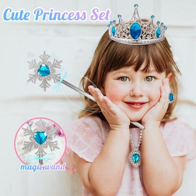 Prinsessen Cape Set 7 STUKS Meisjes Prinsessenmantel met Tiara Kroon, Toverstaf voor Kleine Meisjes Verkleed Speelgoed, Halloween, verjaardag, Kerstcadeau