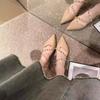 Fashion Rivet Nude Toe Sandals, Summer Thick-heeled Patent Leather Pointed Toe Single Shoes, Large-sized Women's Shoes