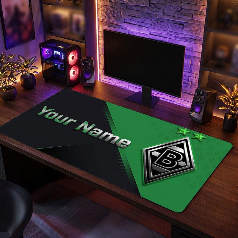 Tappetino per Mouse Grande Personalizzato Borussia Mönchengladbach, Stampa Testo Nome Personalizzato, Tappetino da Scrivania Antiscivolo con Logo Calcio, Regalo per Gamer