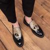 Men's Gold Tasseled Loafers Gold Dress Wingtip Shoes Stylish Leather Prom Blazers Dance Disco Party Shoes Large Size
