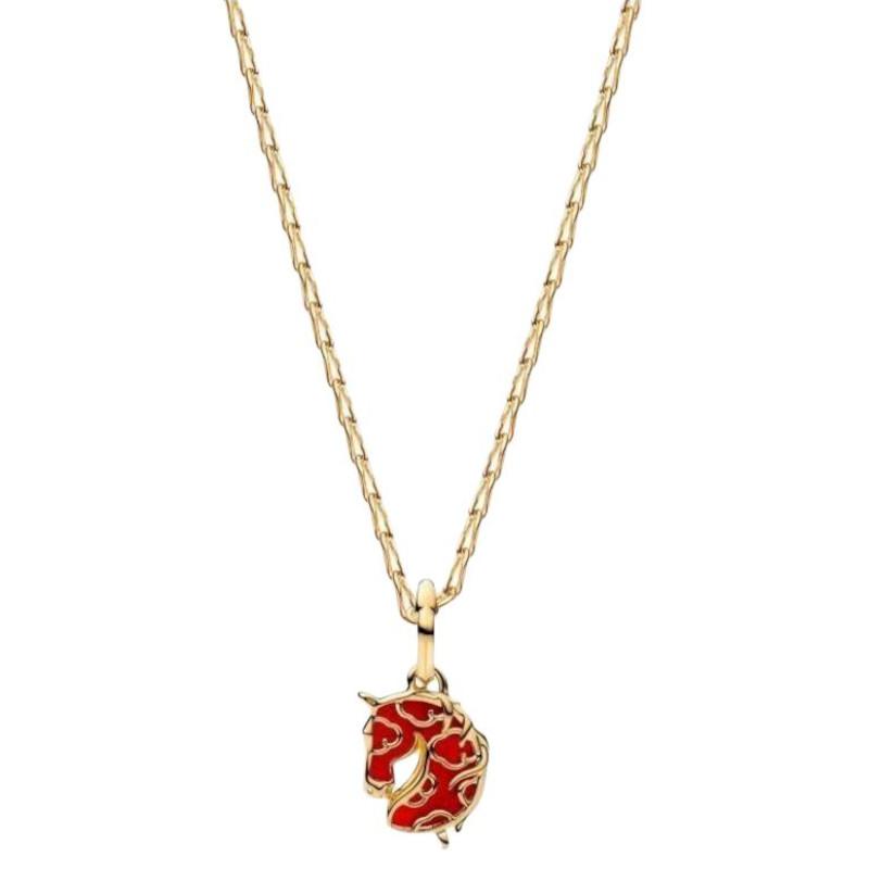 Pandora 2026 Year Of The Horse New Spring Collection Little Fire Horse Gold Foil Cloud Pattern Design Necklace Women necklace Red ZT3350 Box