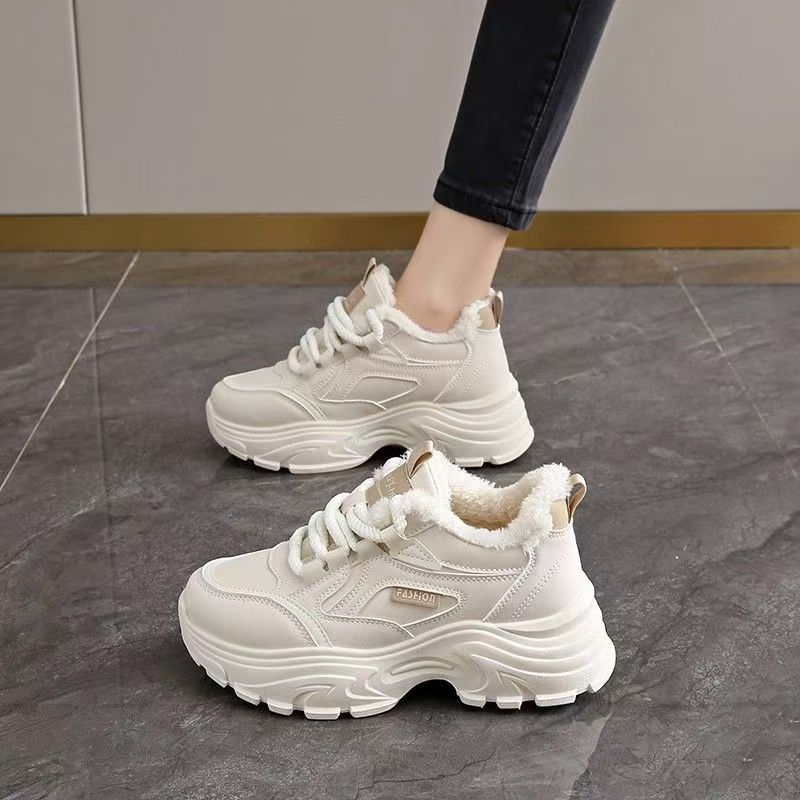 Fleece Lined Women Winter Thick Soled Height Increasing Casual Sports Dad Sneakers
