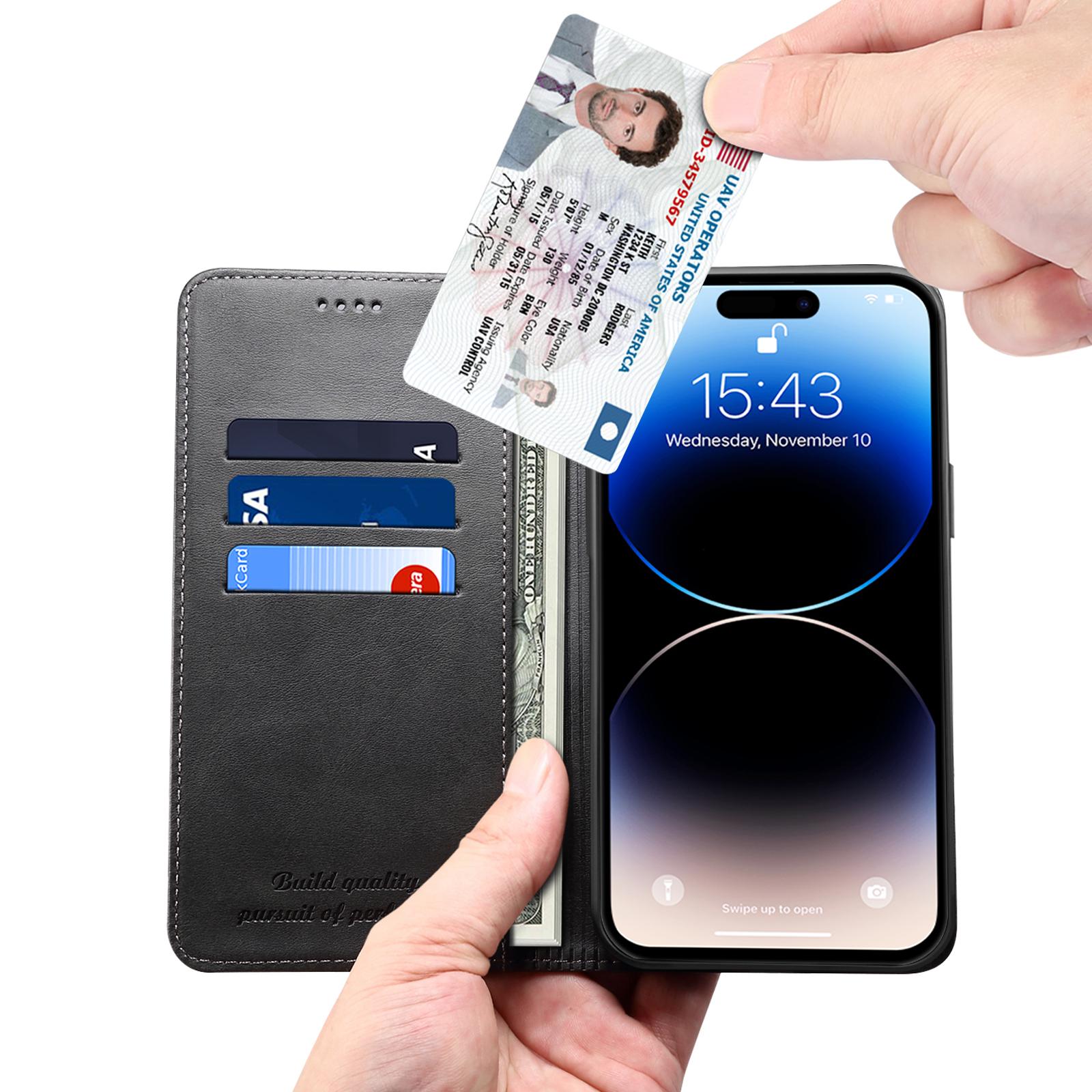 

SUTENI for iPhone 15 Calf Texture Leather Case Wallet Magnetic Closure Red