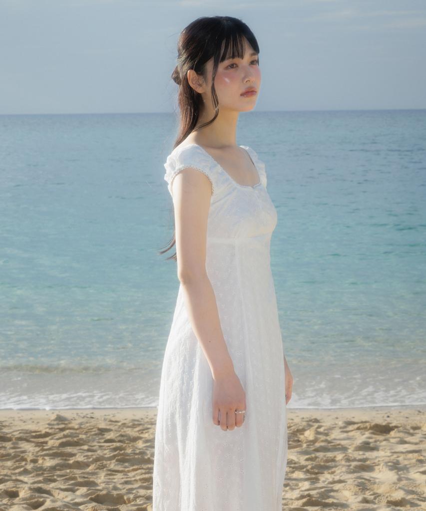 Rose Franz Floral Lace Slim Long Dress [Ivory]