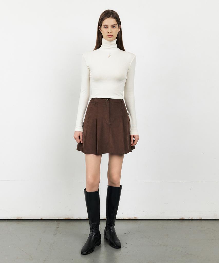 City Breeze Corduroy Pleated Mini Skirt_Brown