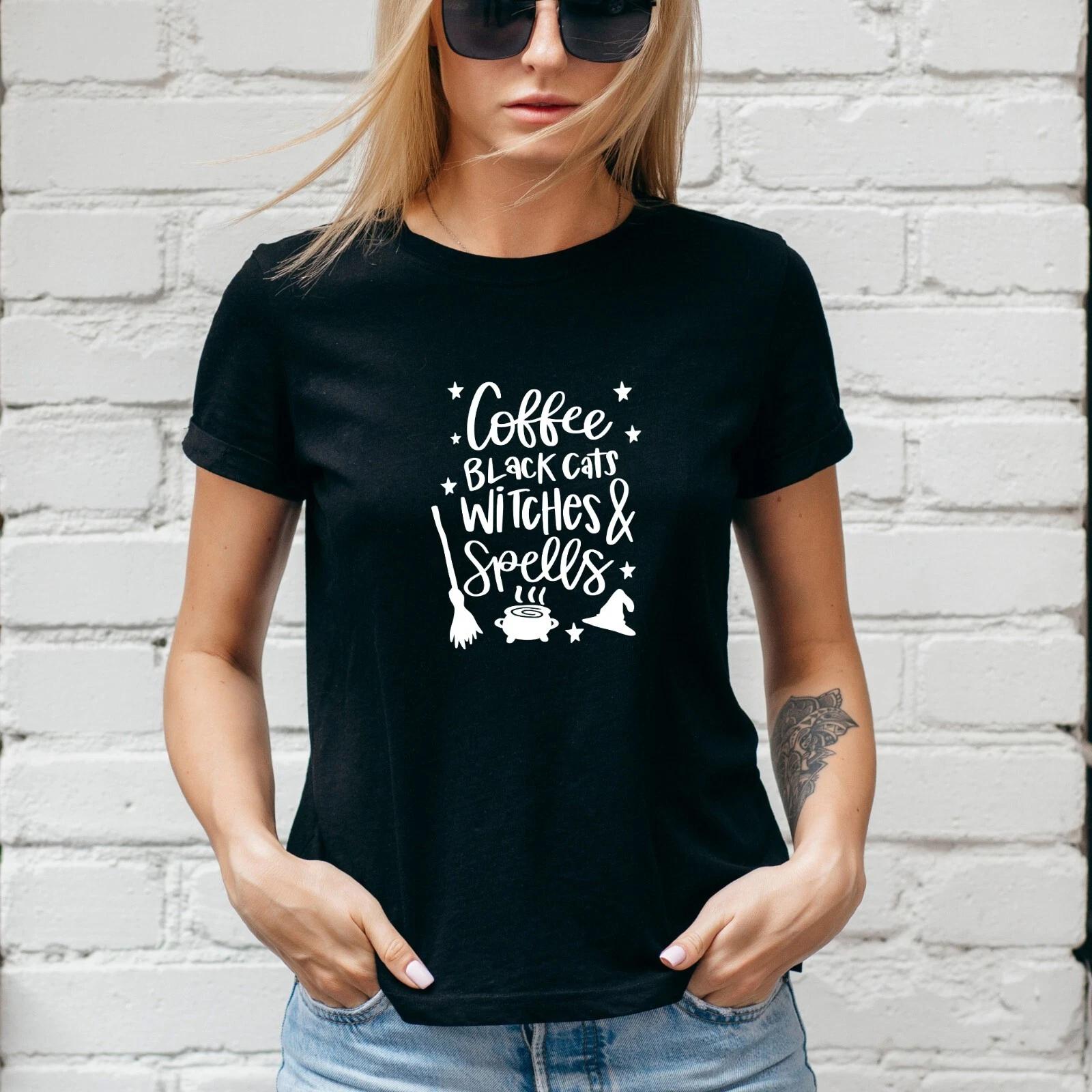 COFFEE CATS WITCHES SPELLS T-Shirt, HALLOWEEN Autumn, Ghost, Unisex/Lady Fit #2 M