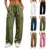 Damen Freizeit Cargohosen Kordelzug Taille Lockerer Schnitt Mehrere Taschen Arbeitskleidung Hosen Leichtes Atmungsaktives Gewebe