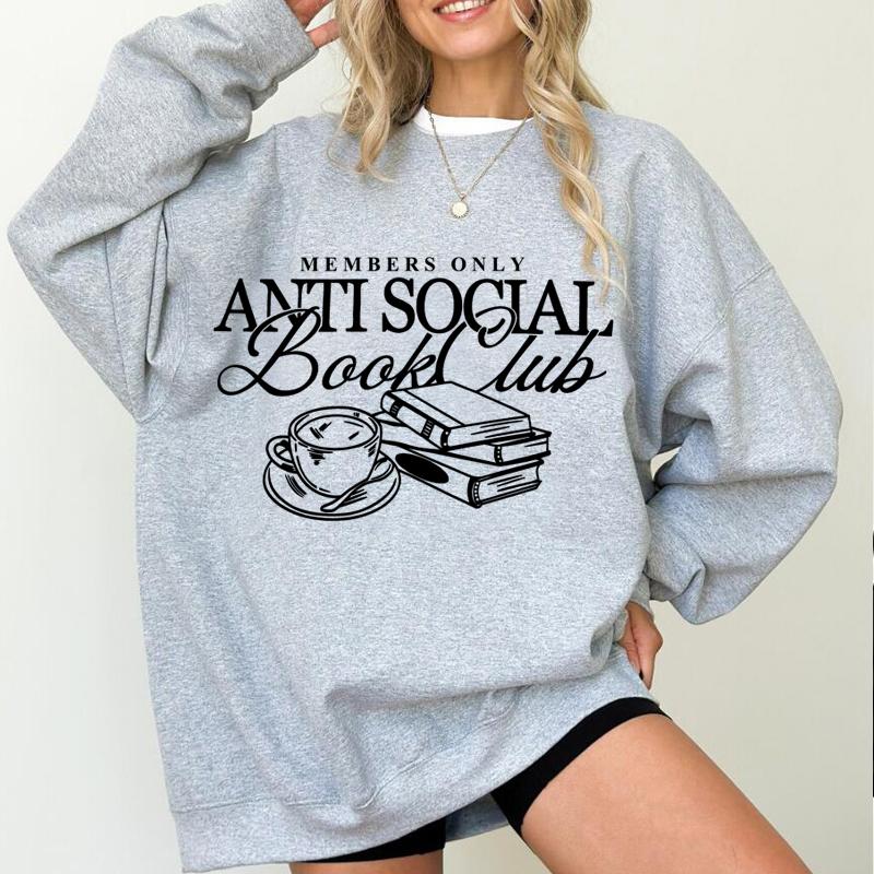 Mikina Crewneck Anti Social Book Club Milovník knih Knižní Mikina Pulovr Dámská Módní Mikiny Dámské Oblečení