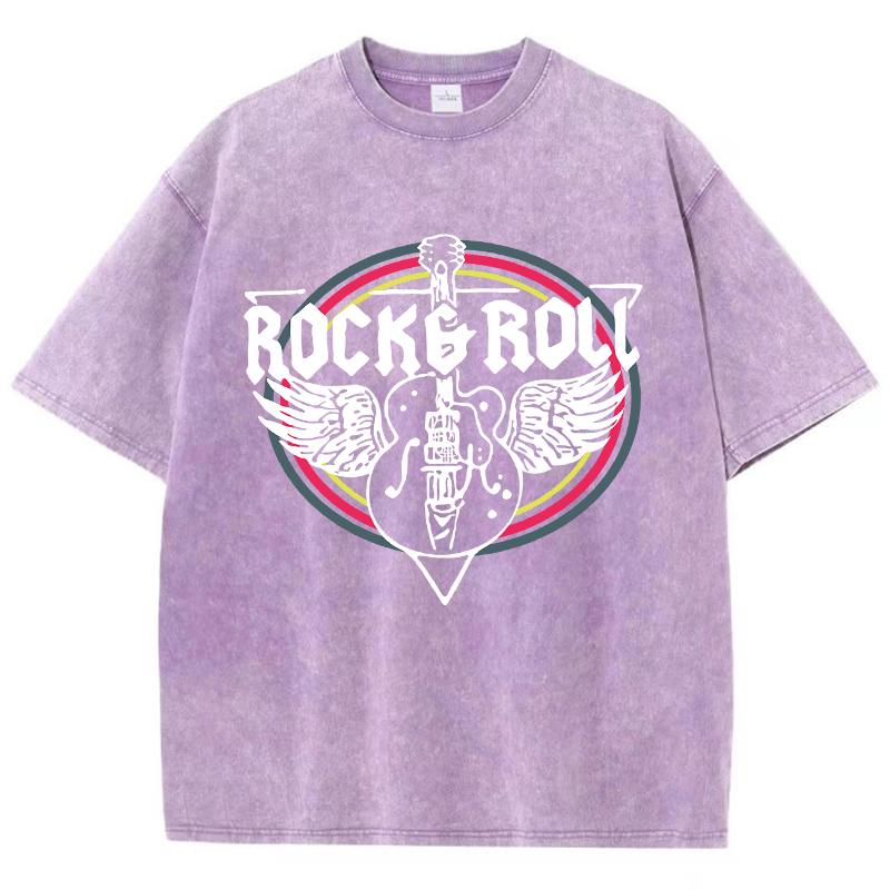 Harajuku Women Cotton Washed T-Shirt Rock Roll Electric Guitar Print Short Sleeve Fashion Loose Tee Shirt O-Neck Clothes