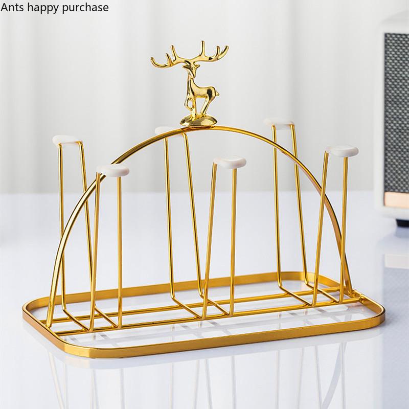Metal Cup Holder Drain Rack Storage Tray Decorative Storage Rack Tumbler Holders Home Glass Cup Six-piece Suit Upside-down Shelf