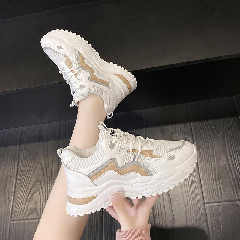 Father Shoes Women's Spring New Soft-soled Muffin Gauze Breathable Tie Color Lady Casual Sports Shoes