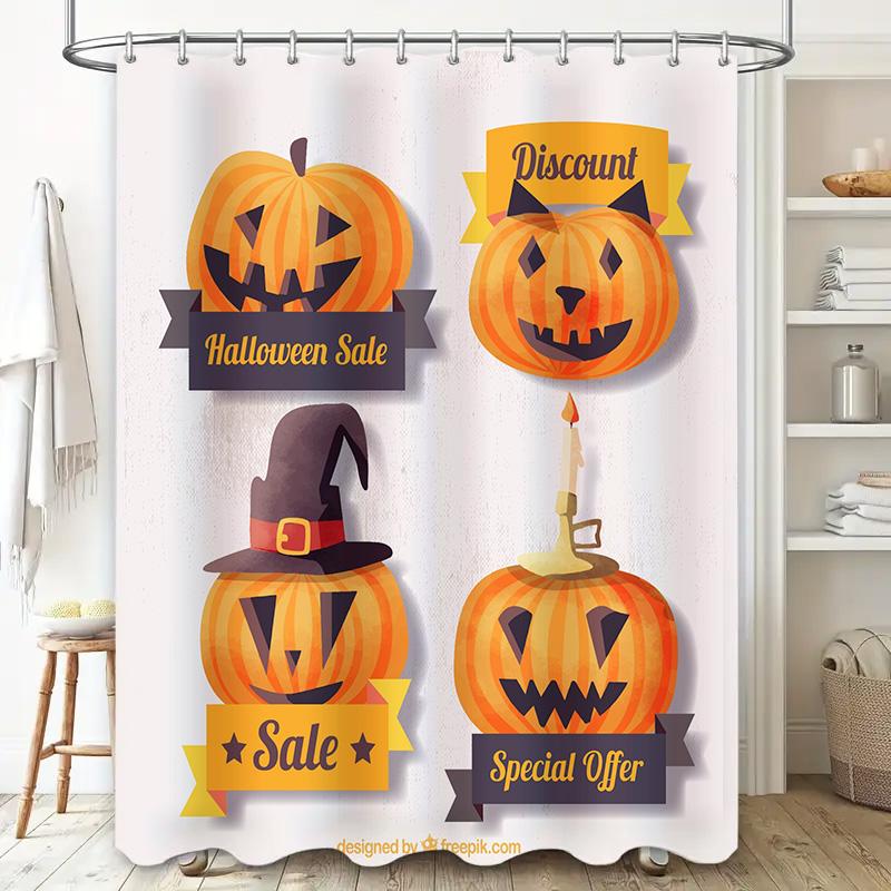 Halloween Pumpkin Decor Shower Curtain Set 3D Printed Fabric Halloween Decoration Waterproof Bathroom Accessories!