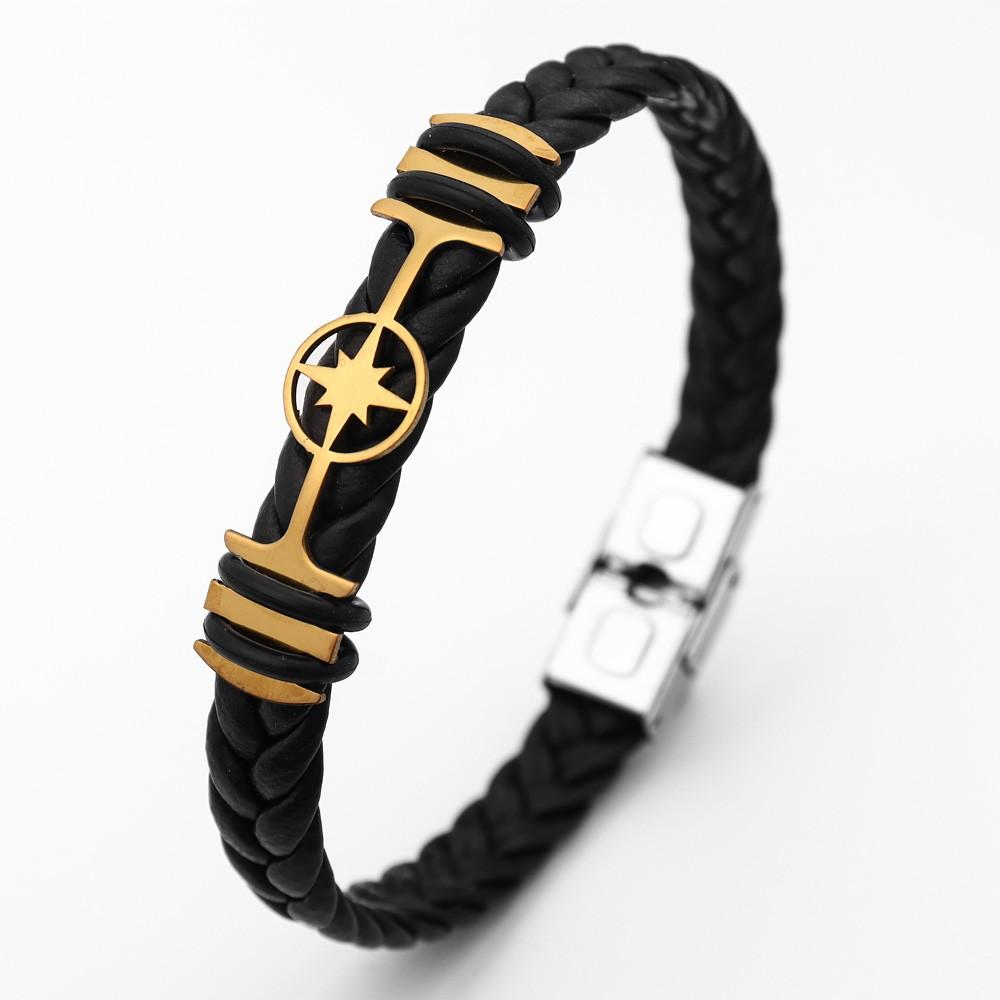 Fashion Starched Pattern Stainless Steel Buckle Bracelet Couple Punk Leather Bracelet Hip Hop Holiday Gift Party Accessories