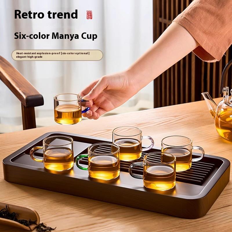 Gianxi Glass Small Tea Cup Make Tea Heat-Resistant Household Kung Fu Tea Set Transparent Single Tea Drinking Strap Coffee Cup