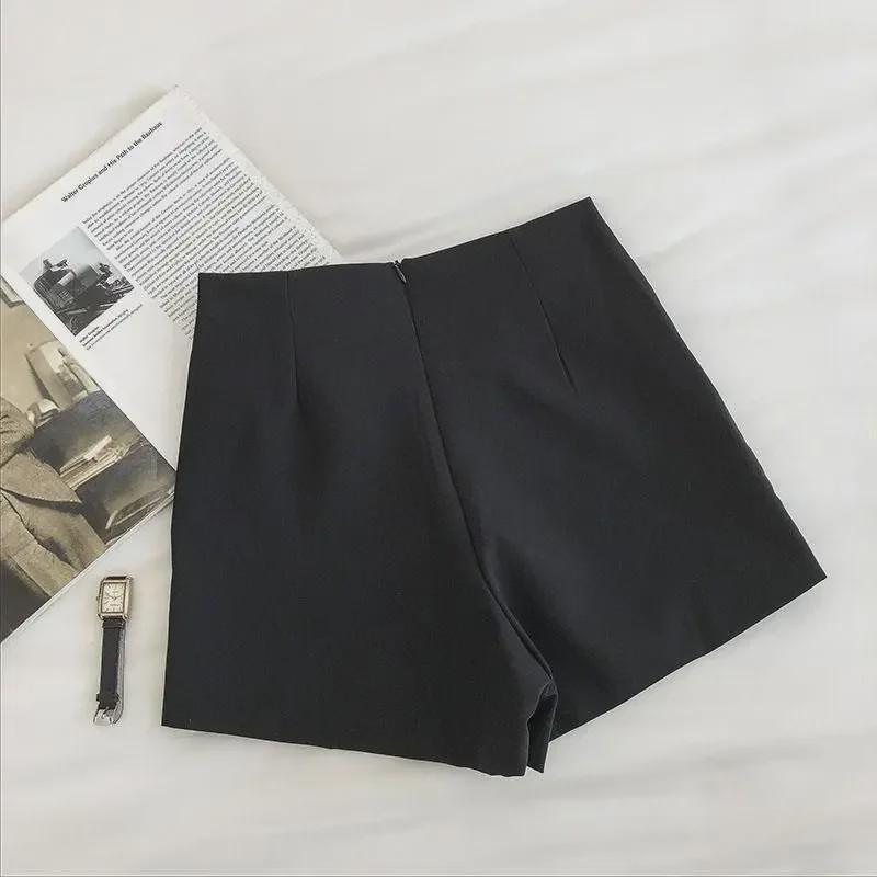 Schwarzer Anzug A-Linie Unregelmäßige Kordelzug-Shorts - Frühling/Sommer Lässig Weitbein Stiefelrock Hose.