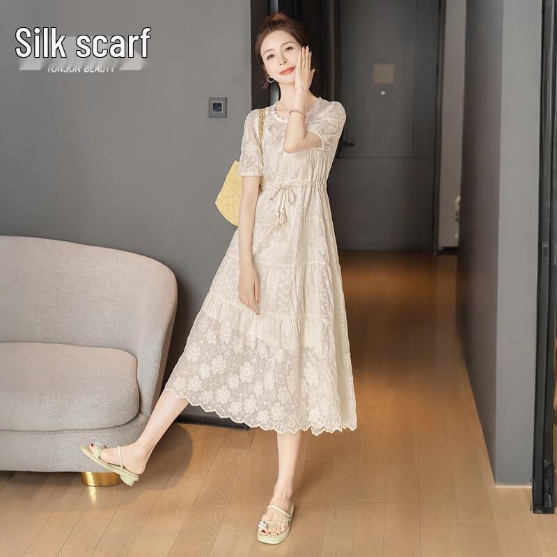 Элегантное платье-трапеция Sibaishe с принтом и кружевом для полных L