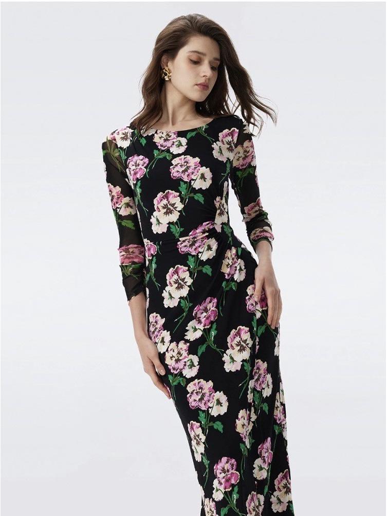 Elegantes französisches figurbetonendes florales Netz-Kleid mit Taillenschnürung