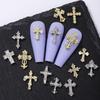 30 Pcs Gold and Silver Punk Wind Vintage Cross Nail Decoration, Alloy Rhinestone, Y2k Metal Style DIY Styling Decoration