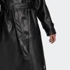 adidas Originals Trefoil Faux Leather Double-Breasted Long Trench Coat Women Outerwear Black II6083
