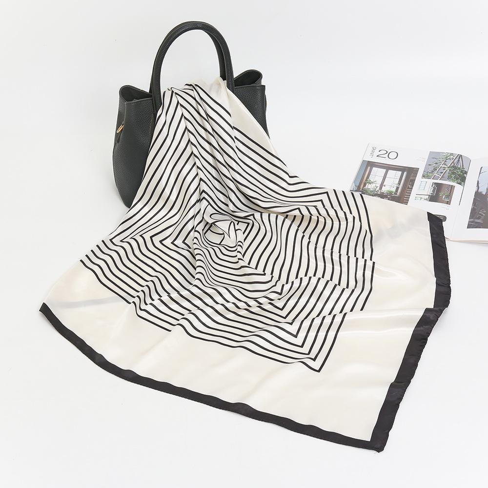 2024 Summer Korean Fashion Striped Satin Shawl for Women - Faux Silk Decorative Scarf FJ024
